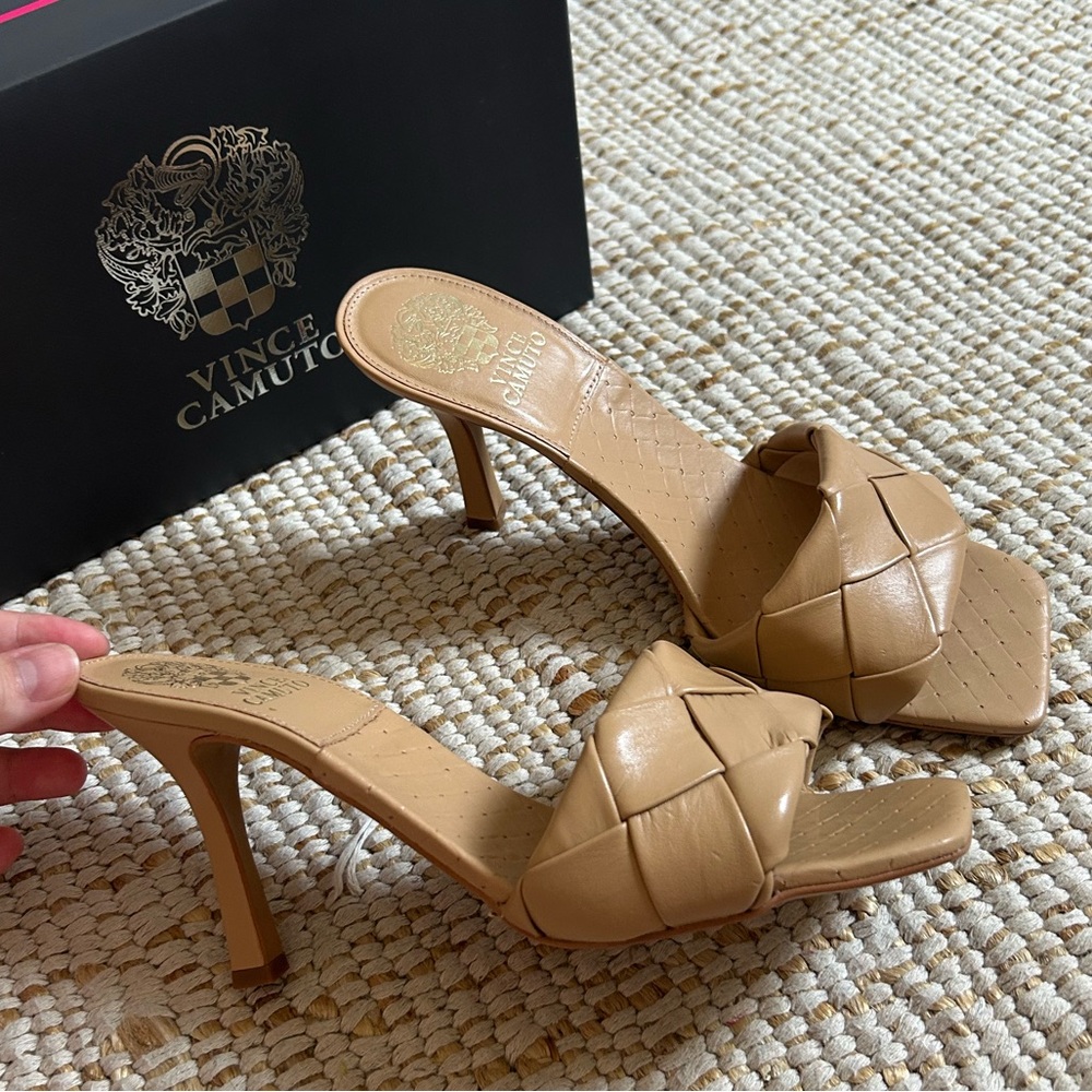 Vince Camuto Brown Woven Heeled Mules
